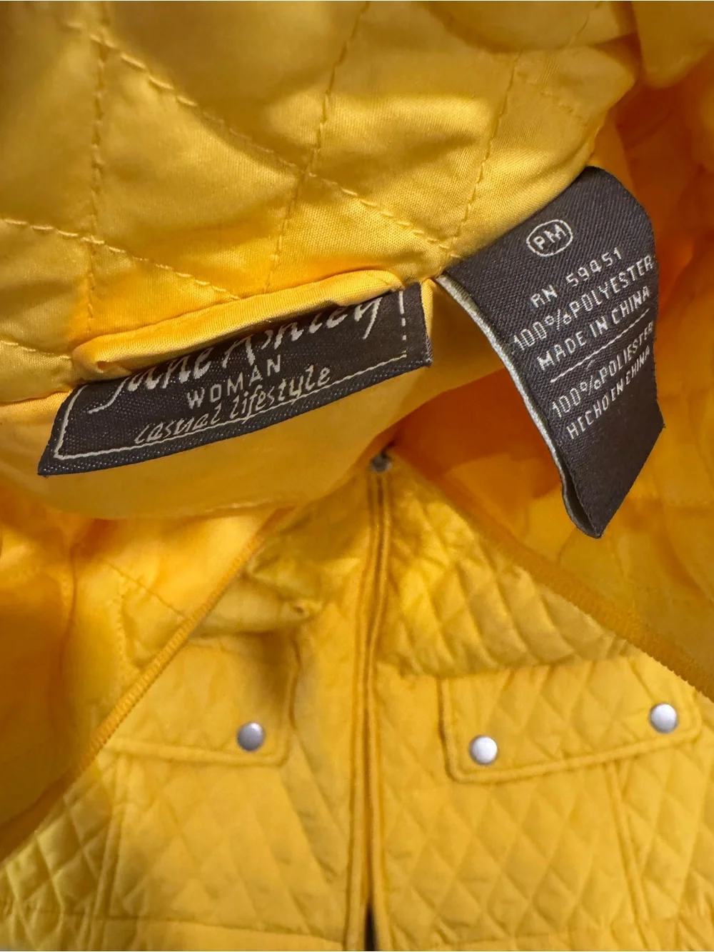 Jane Ashley Canary Yellow Quilted Puffer Jacket Lightweight Size Petite Med PM